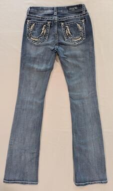 Grace In LA Jeans Womens 25 Blue Med Wash Mid Rise Bootcut Rhinestone Denim